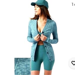 Athleta Women's Seamless Teal Revolve Cardigan Sweater Size S